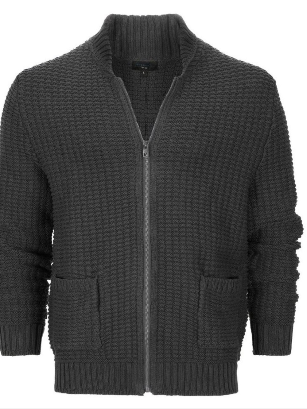 Gioberti Men’s 100% Cotton Milano Knit Cardigan Sweater Zip Up Charcoal Sz L New